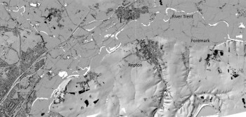 Figure  SEQ Figure \* ARABIC 2: LIDAR survey of Repton and Foremark clearly demonstrates the significance of the Trent in relation to Great Army sites (Lidarfinder 2020)